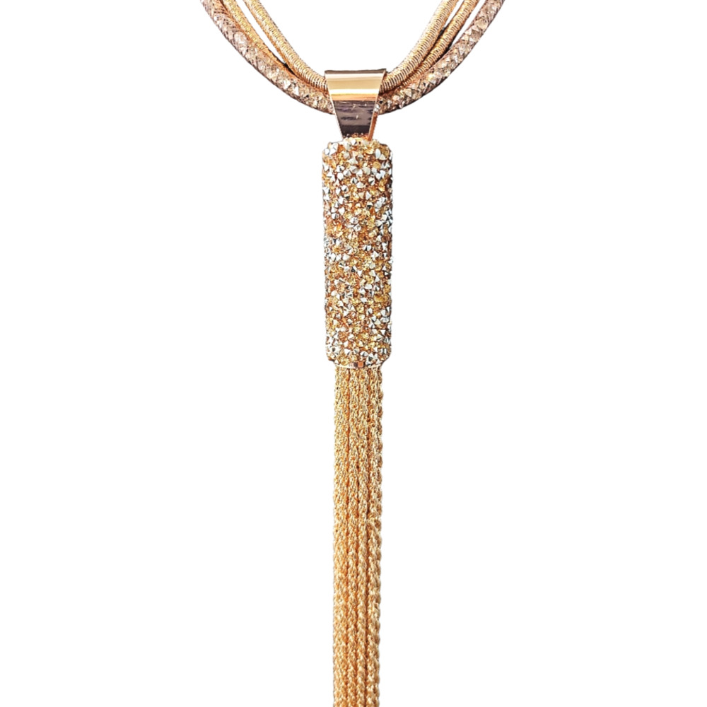 Handmade Pink Rose Gold Multi Strand Layer Necklace w/ Shimmering Crystals - Picture 2 of 5